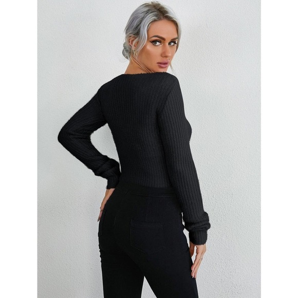 Button Front Scoop Neck soft  Rib knit Sweater pastel pink - Picture 7 of 11